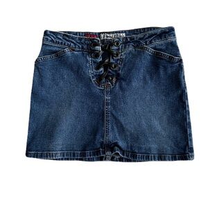 Soulmates Dark Blue Lace-Up Mini Skirt
